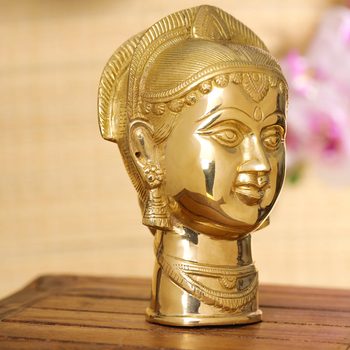 Brass Goddess Parvati Head (7.5 Inch)