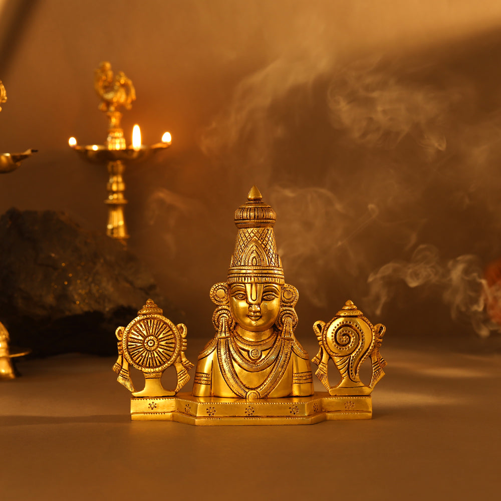 Brass Tirupati Balaji/Venkateshwar Bust (8.5 Inch)