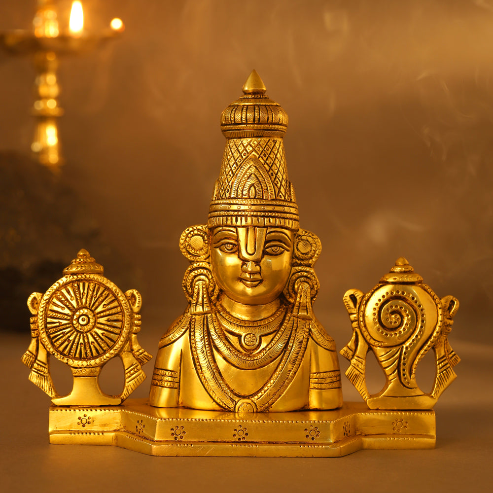 Brass Tirupati Balaji/Venkateshwar Bust (8.5 Inch)