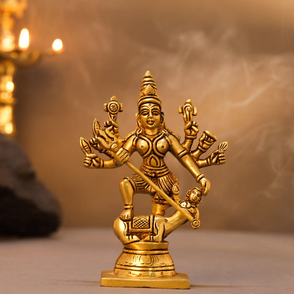 Brass Goddess Mahishasura Mardini Idol (7 Inch)