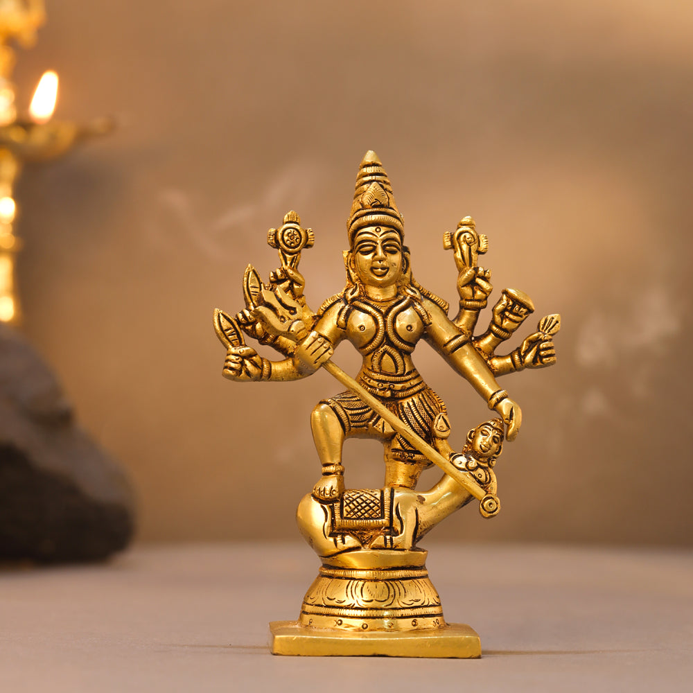 Brass Goddess Mahishasura Mardini Idol (7 Inch)