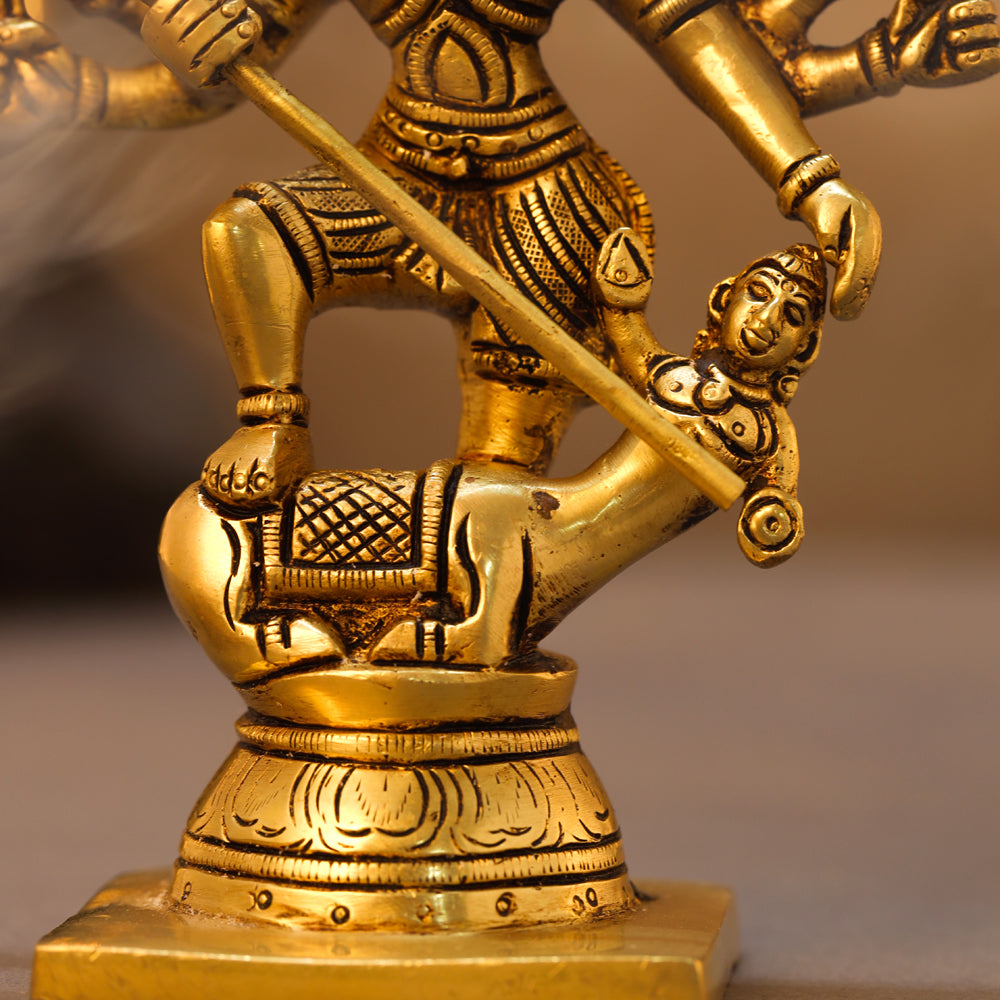 Brass Goddess Mahishasura Mardini Idol (7 Inch)