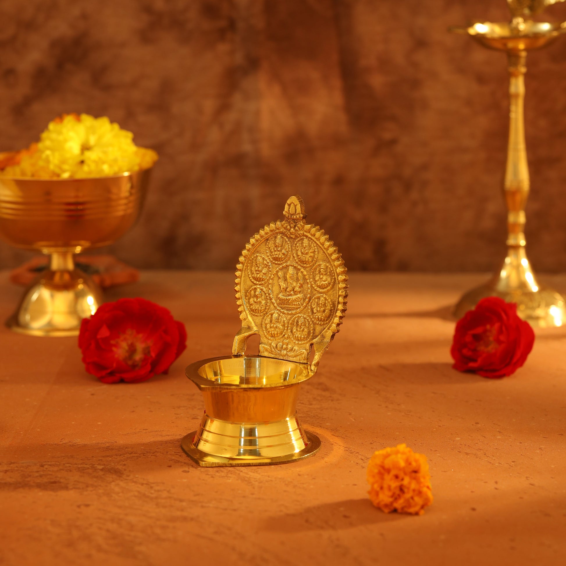 Brass Ashtalakshmi Ganesha Diya