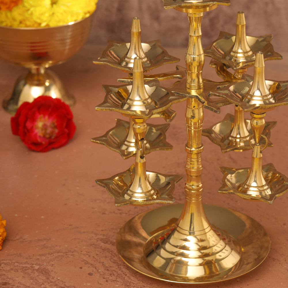 Brass Decorative Multi Wick Lamp (10.5 Inch)