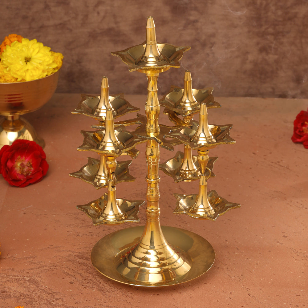 Brass Decorative Multi Wick Lamp (10.5 Inch)
