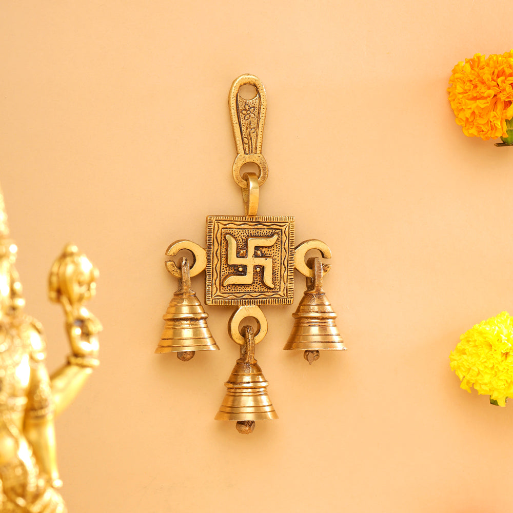 Brass Swastik Wall Hanging Bell (6.5 Inch)