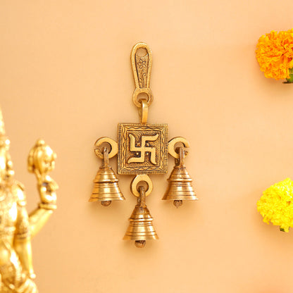 Brass Swastik Wall Hanging Bell (6.5 Inch)