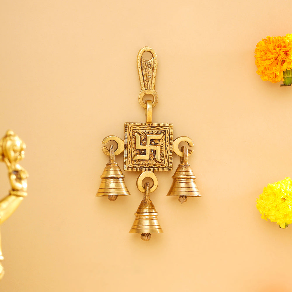 Brass Swastik Wall Hanging Bell (6.5 Inch)