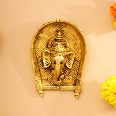 Brass Ganesha Face Wall Hanging (4 Inch)