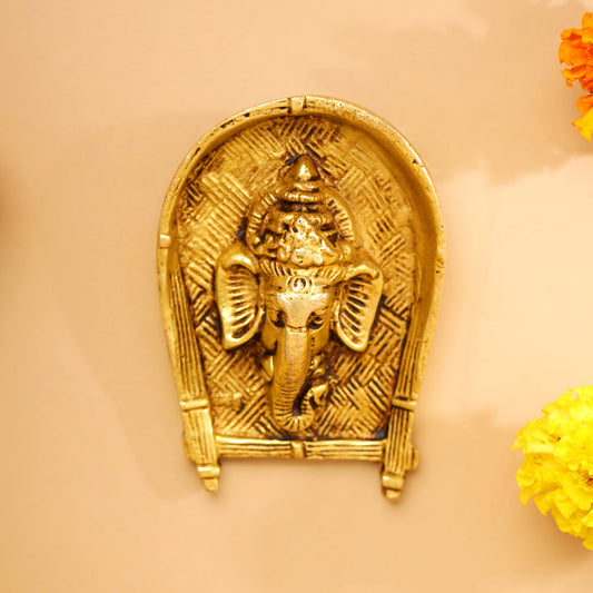 Brass Ganesha Face Wall Hanging (4 Inch)