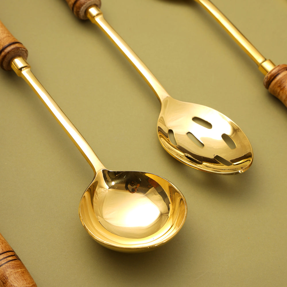 Brass Kitchen Ladles With Wooden Handle (14.5 Inch)