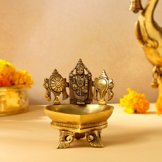 Brass Superfine Balaji Shankh Chakra Diya (5 Inch)