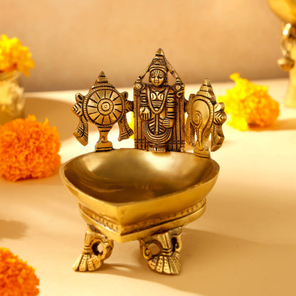 Brass Superfine Balaji Shankh Chakra Diya (5 Inch)