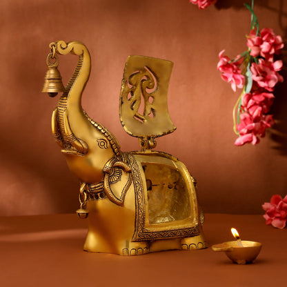 Brass Elephant Diya With Bell (10.5 Inch)