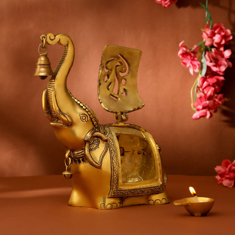 Brass Elephant Diya With Bell (10.5 Inch)