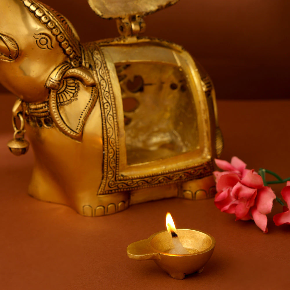 Brass Elephant Diya With Bell (10.5 Inch)