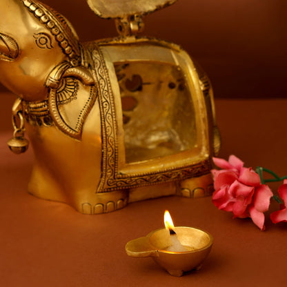 Brass Elephant Diya With Bell (10.5 Inch)