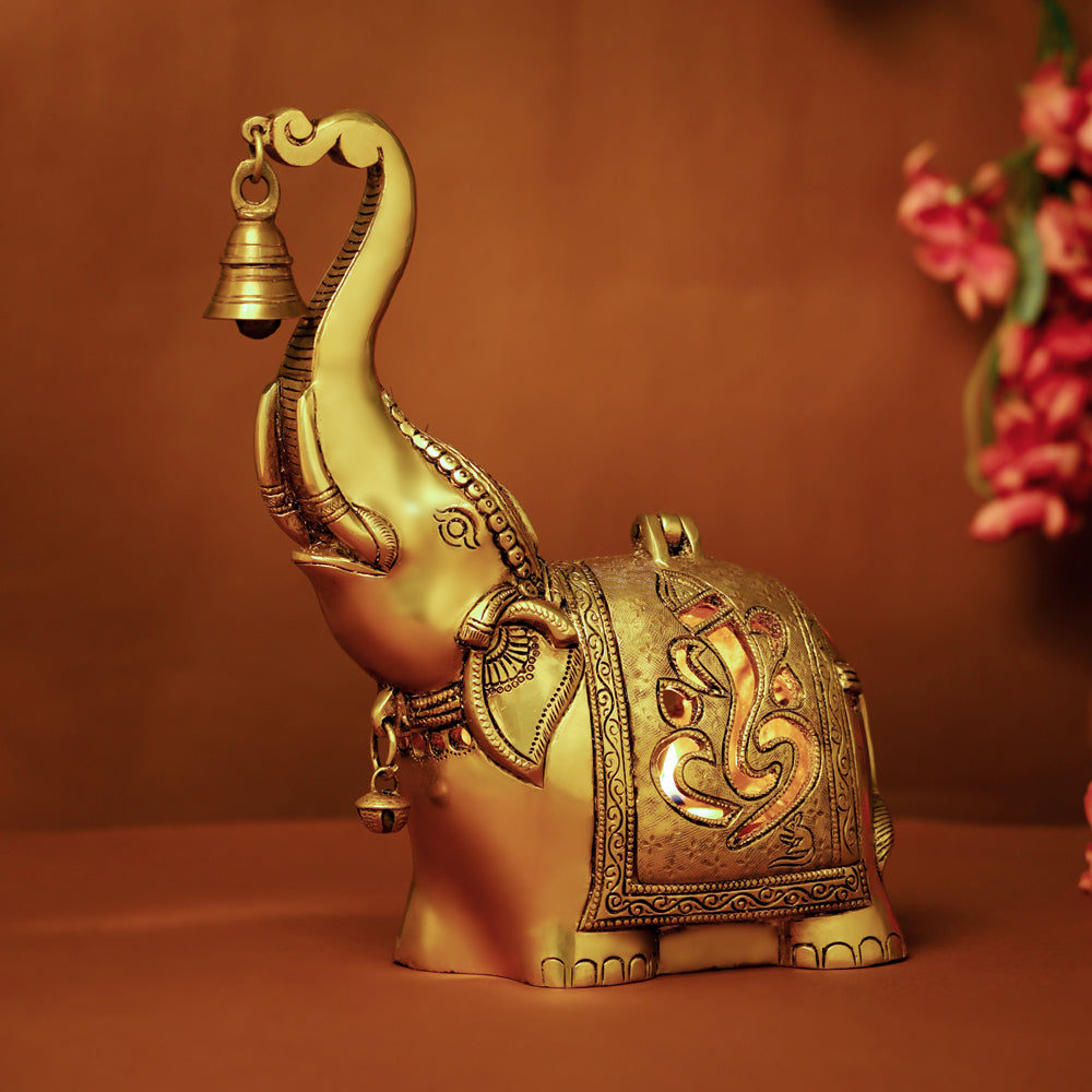 Brass Elephant Diya With Bell (10.5 Inch)