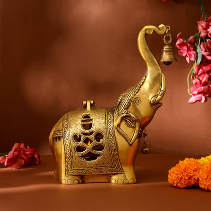Brass Elephant Diya With Bell (10.5 Inch)