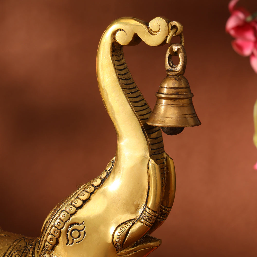 Brass Elephant Diya With Bell (10.5 Inch)