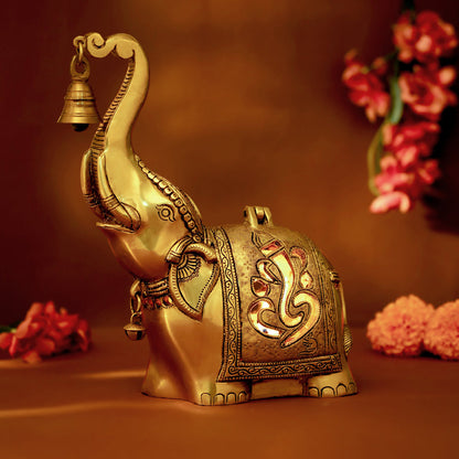 Brass Elephant Diya With Bell (10.5 Inch)