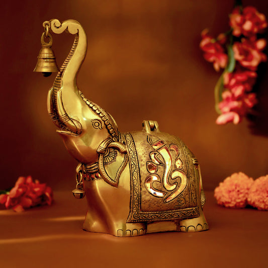 Brass Elephant Diya With Bell (10.5 Inch)