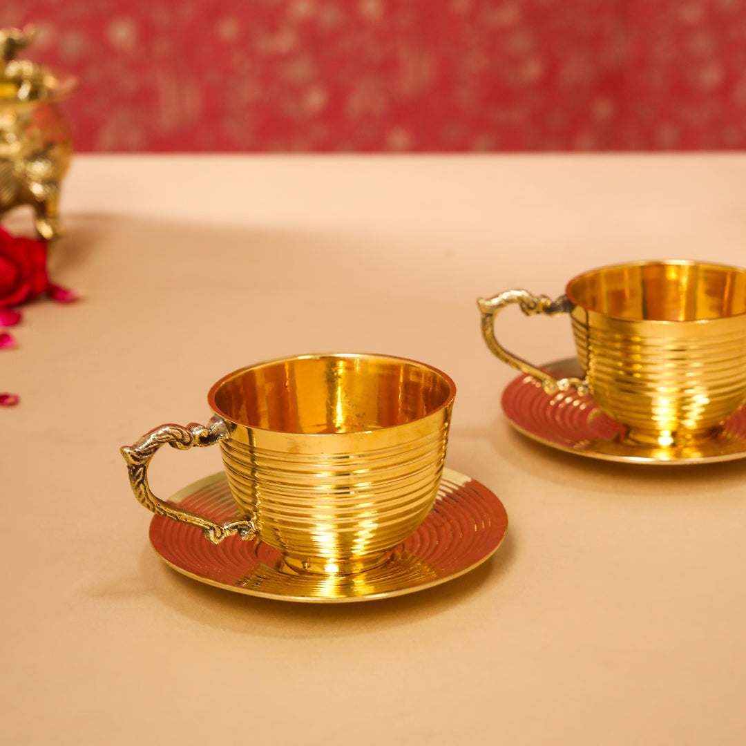 Brass Tea Cups With Saucer Set