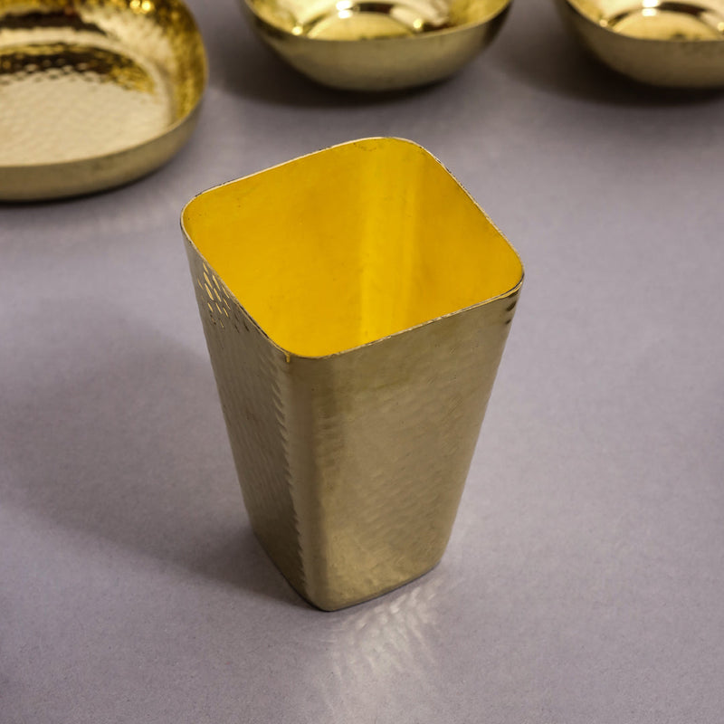 Brass Hammered Square Thali/Dinner Set (1.25 Kg)