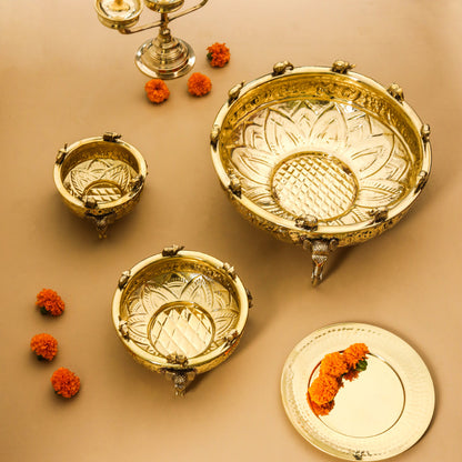 Brass Ganesha And Elephant Carving Urli