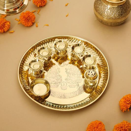 Brass Traditional Seven Deepak Pooja Thali (11 Inch)