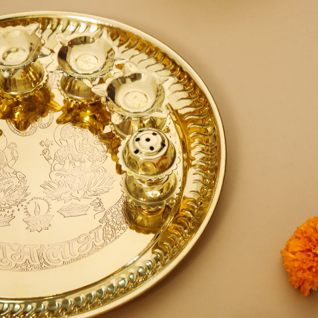 Brass Traditional Seven Deepak Pooja Thali (11 Inch)