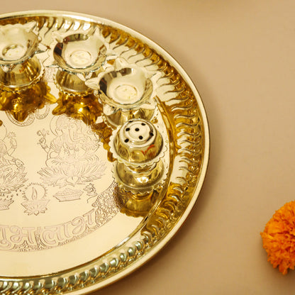 Brass Traditional Seven Deepak Pooja Thali (11 Inch)