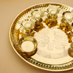 Brass Traditional Seven Deepak Pooja Thali (11 Inch)