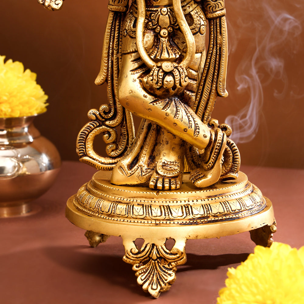 Brass Standing Krishna Idol With Tree (18.5 Inch)