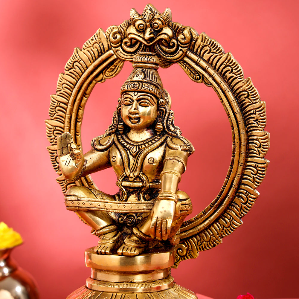 Brass Lord Frame Ayyappa/Ayyappan Idol (9.5 Inch)