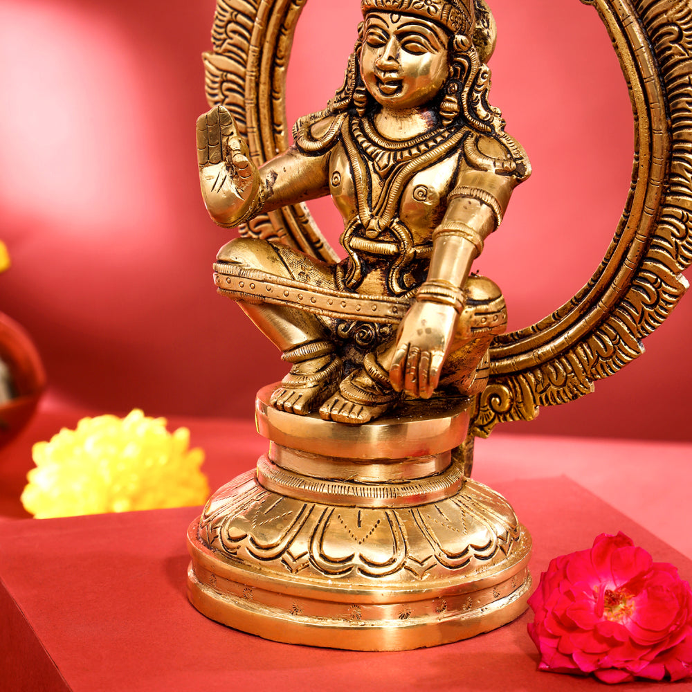 Brass Lord Frame Ayyappa/Ayyappan Idol (9.5 Inch)