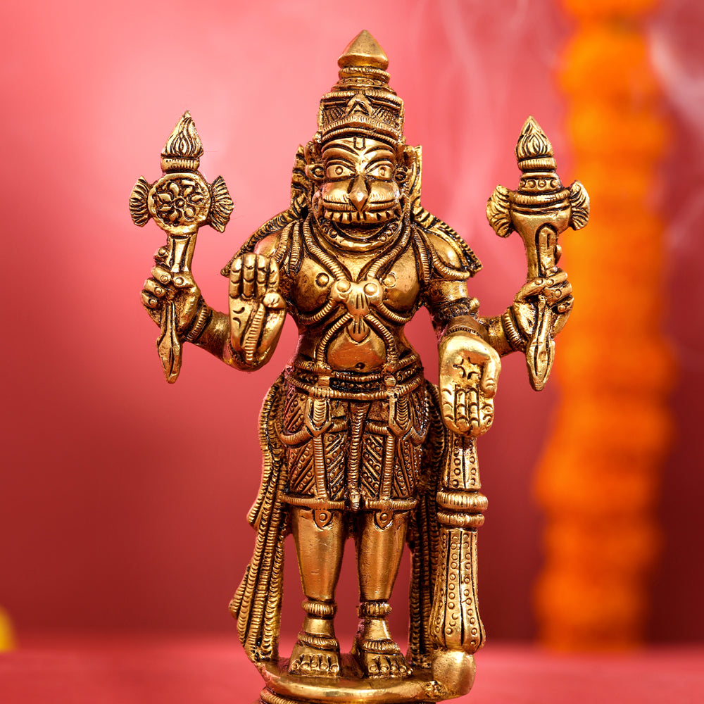 Brass Superfine Standing Narasimha Idol (6 Inch)