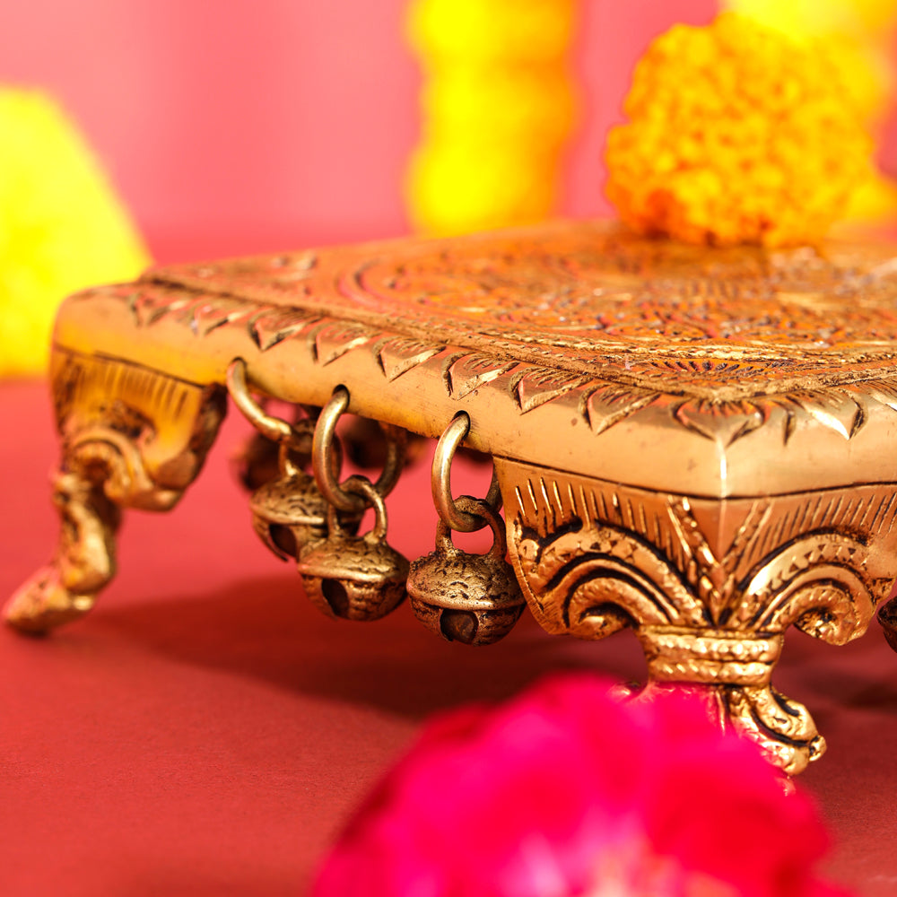 Brass Chowki With Bells (2.2 Inch)