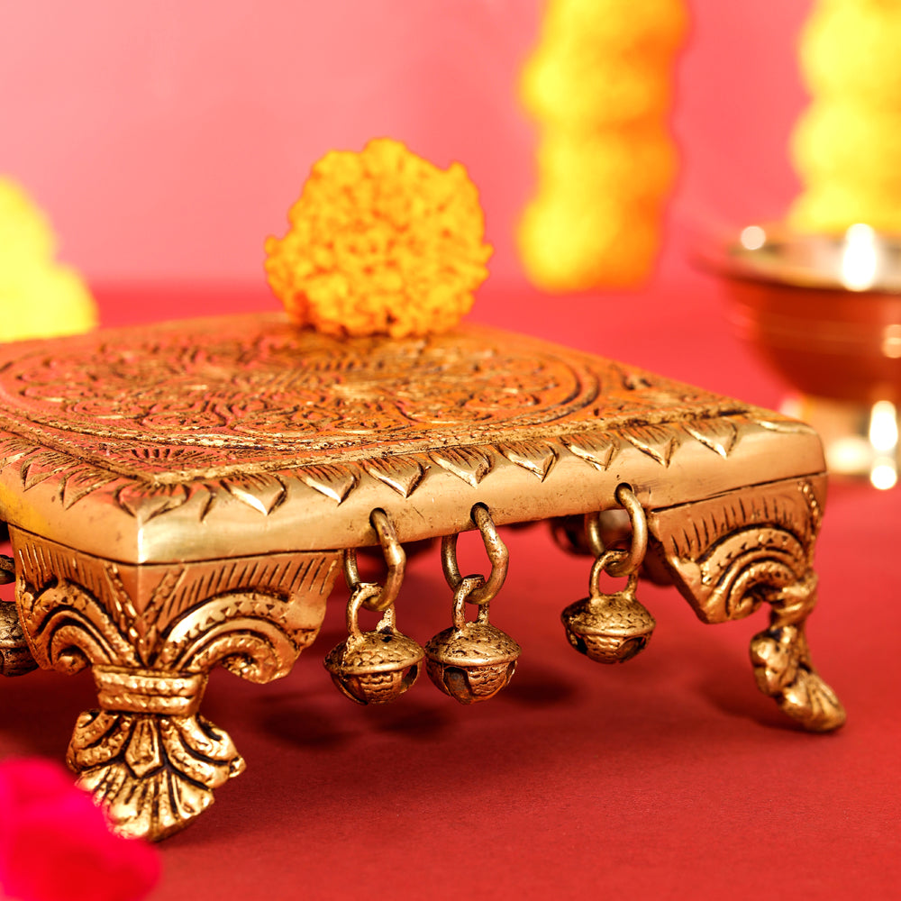 Brass Chowki With Bells (2.2 Inch)