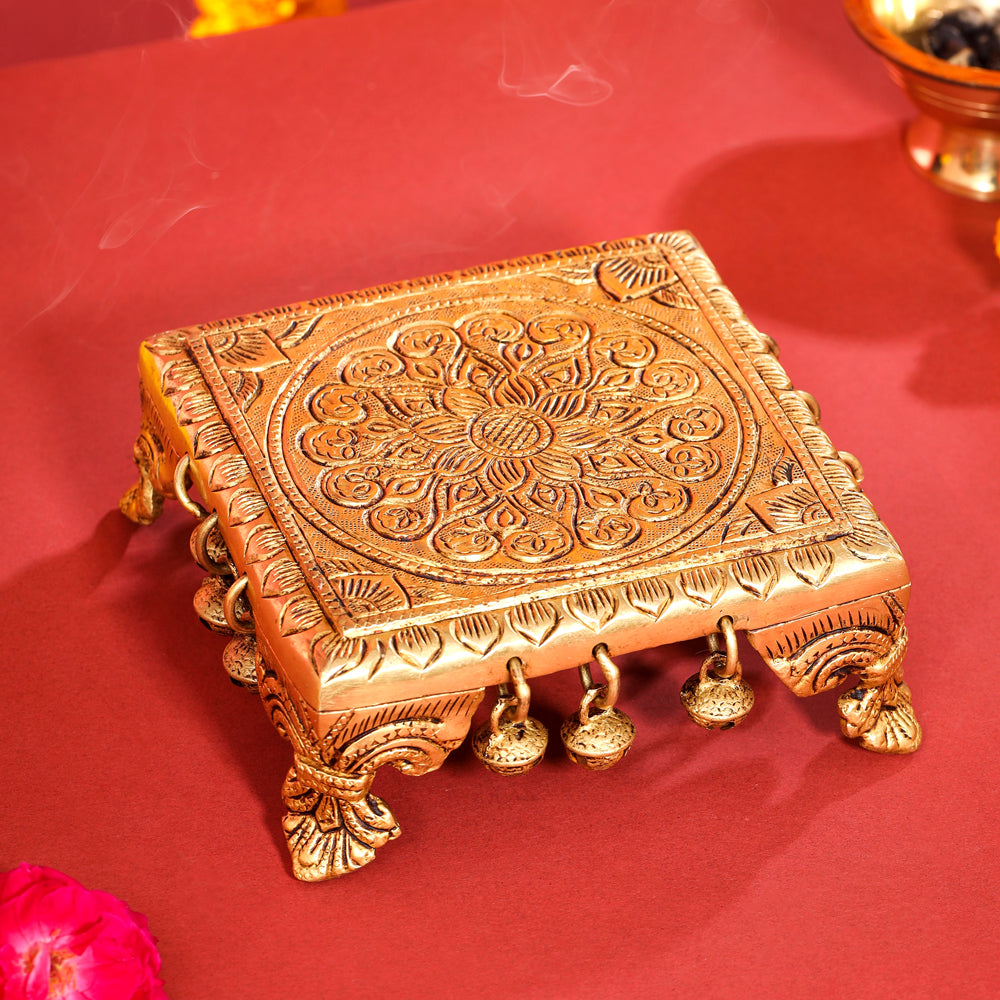 Brass Chowki With Bells (2.2 Inch)