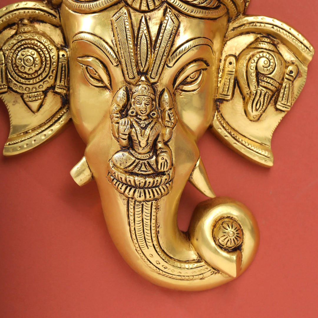 Brass Ganesha Face Wall Hanging (12.5 Inch)