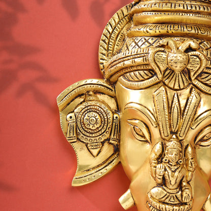 Brass Ganesha Face Wall Hanging (12.5 Inch)