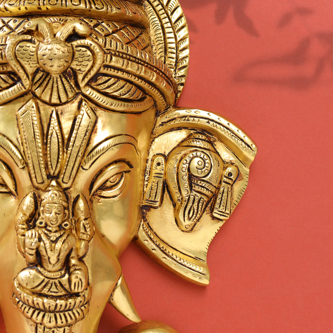 Brass Ganesha Face Wall Hanging (12.5 Inch)