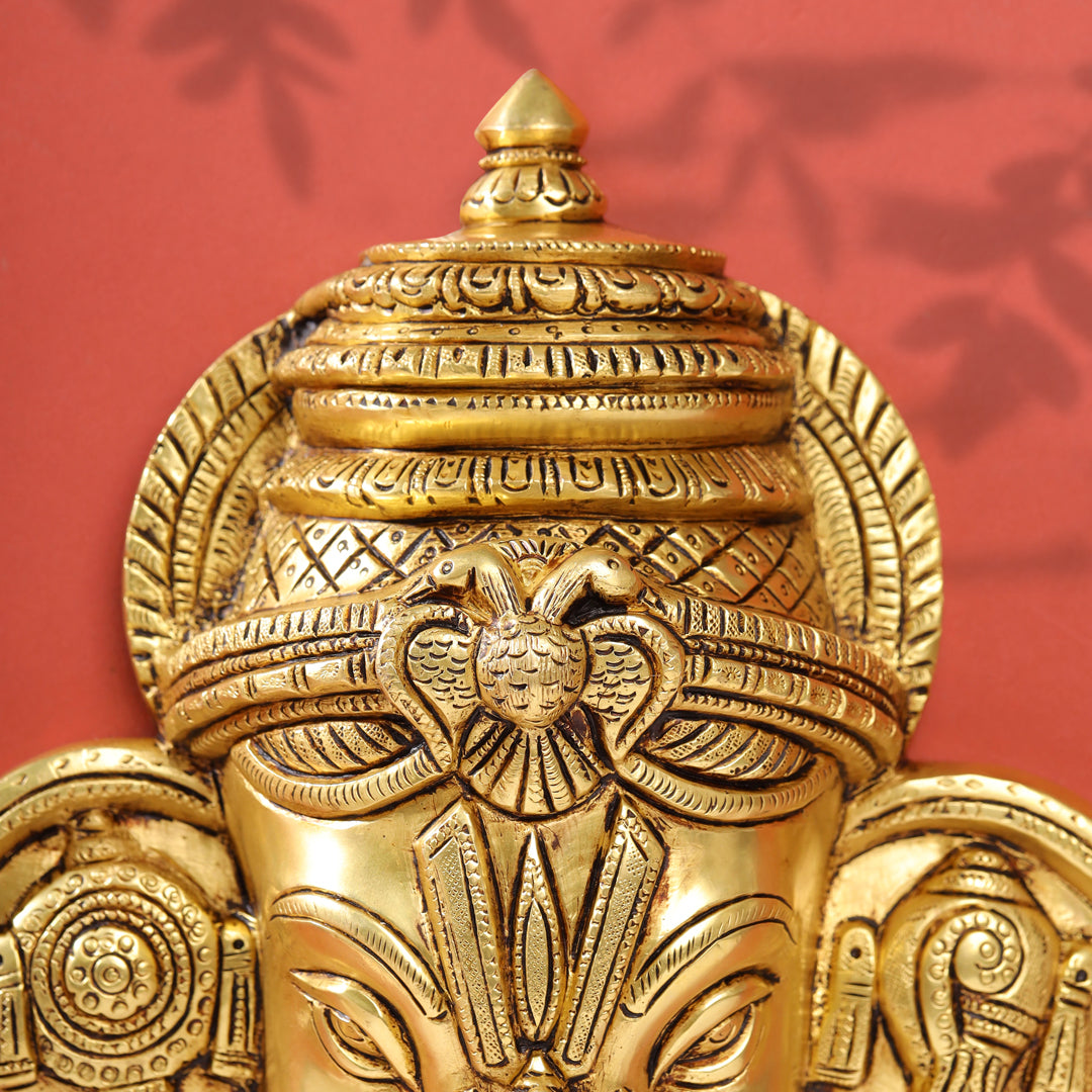 Brass Ganesha Face Wall Hanging (12.5 Inch)