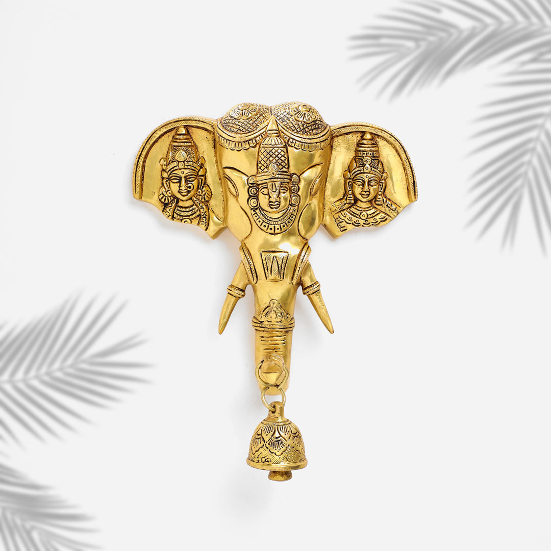 Brass Ganesha With Bell Wall Hanging (11 Inch)