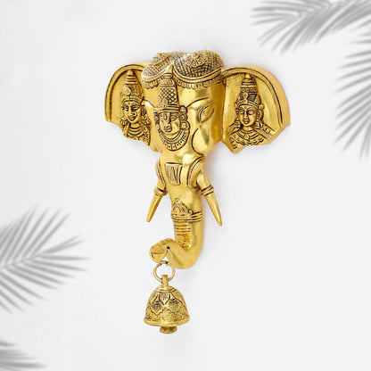 Brass Ganesha With Bell Wall Hanging (11 Inch)