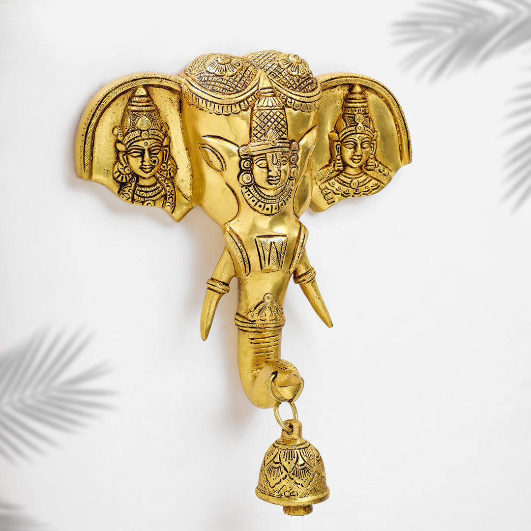 Brass Ganesha With Bell Wall Hanging (11 Inch)