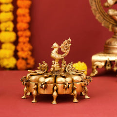 Brass Peacock Kumkum Box (5 Inch)