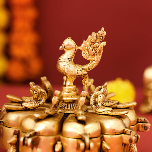 Brass Peacock Kumkum Box (5 Inch)