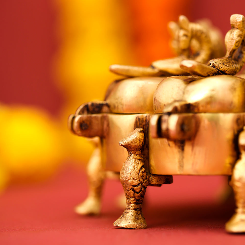 Brass Peacock Kumkum Box (5 Inch)